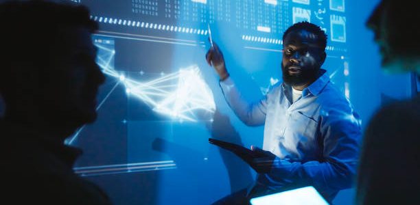 artificial intelligence developer team meeting at night 2