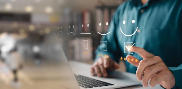 customer satisfaction survey concept users rate service experiences on online application