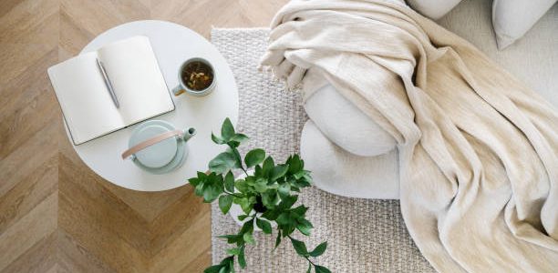 flat lay with home decor in living room